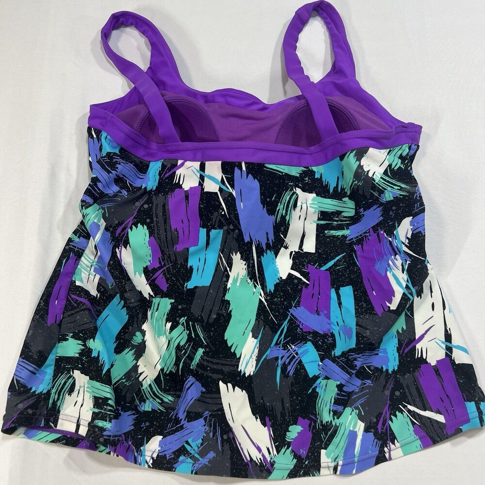ZeroXposur Women's Tankini Swim Top Size 14 Abstract Purple Blue Teal Floral - Picture 5 of 8